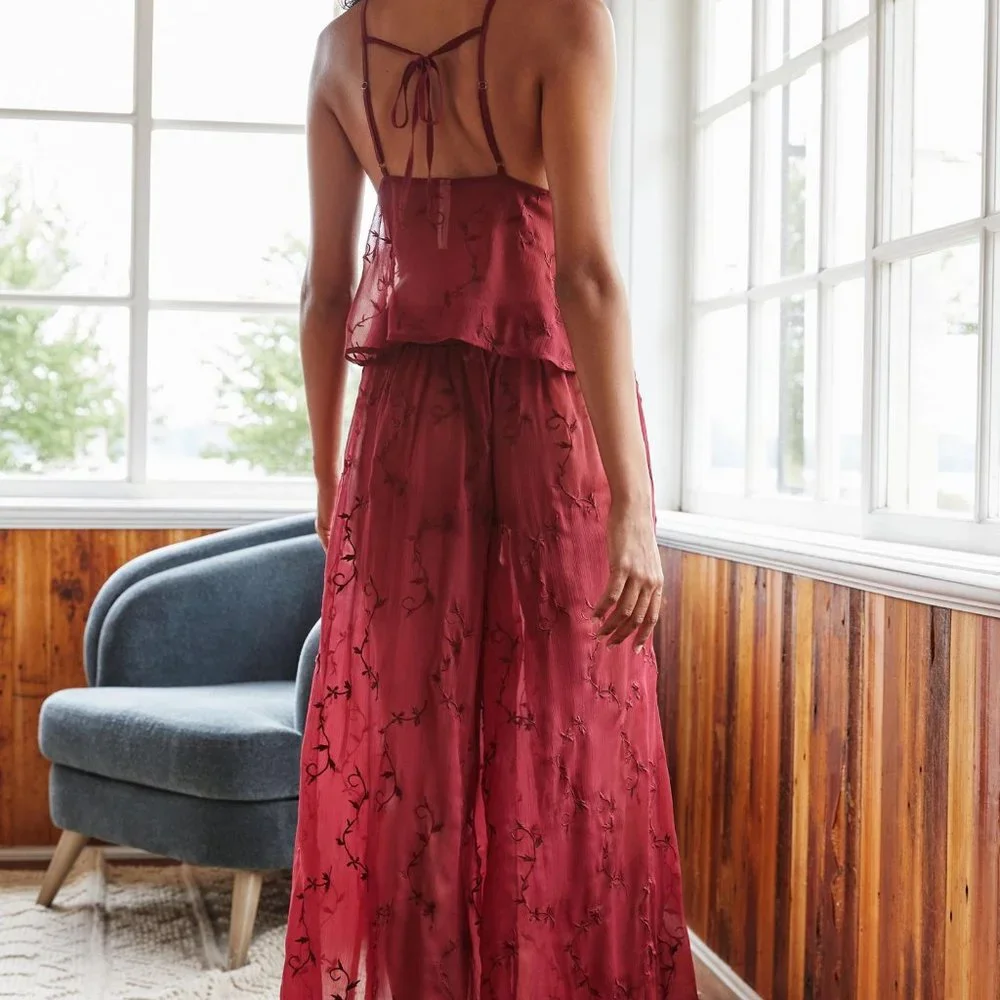 Anthropologie Burgundy Red Sheer Pajama Set